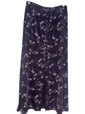 Briggs New York Women’s Petite M Black Floral Maxi Skirt Slinky Stretch Y2K Vtg